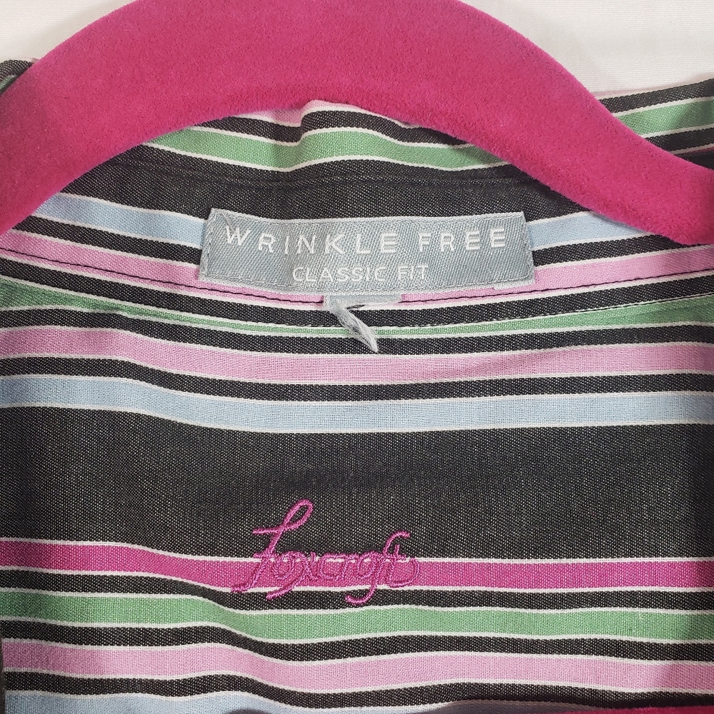 Foxcroft Wrinkle Free Collared Shirt Multi-Color Striped Classic Fit Button-up - Picture 2 of 6